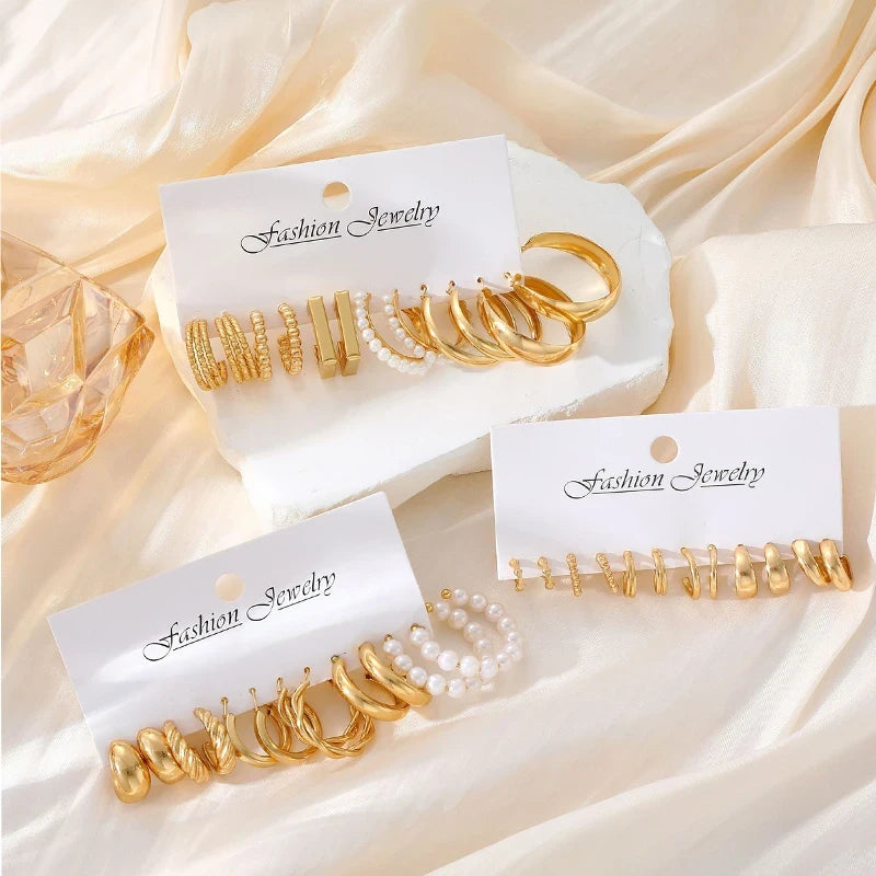 Vintage Bohemian Pearl Hoop Earrings Set