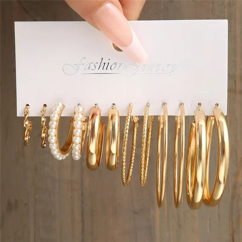 Vintage Bohemian Pearl Hoop Earrings Set