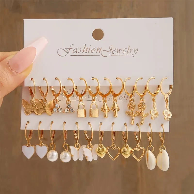 Vintage Bohemian Pearl Hoop Earrings Set