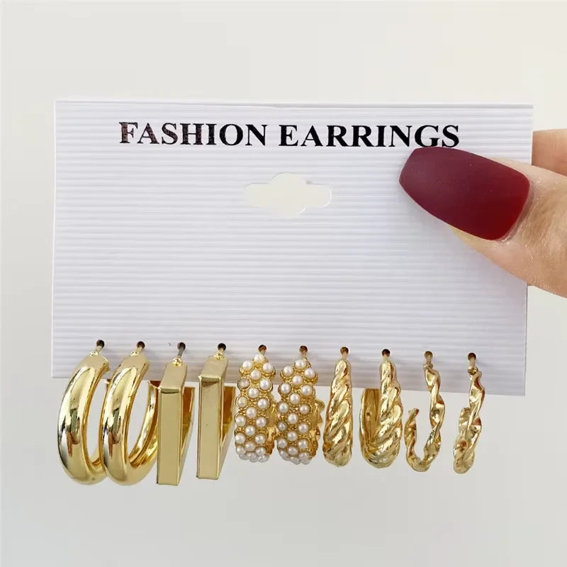 Vintage Bohemian Pearl Hoop Earrings Set