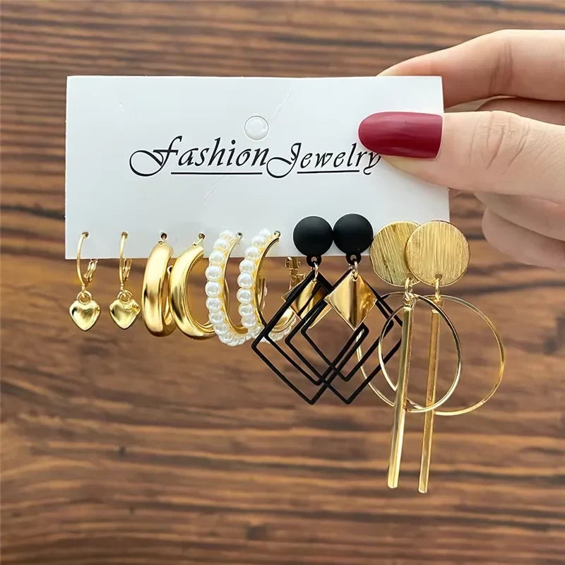 Vintage Bohemian Pearl Hoop Earrings Set