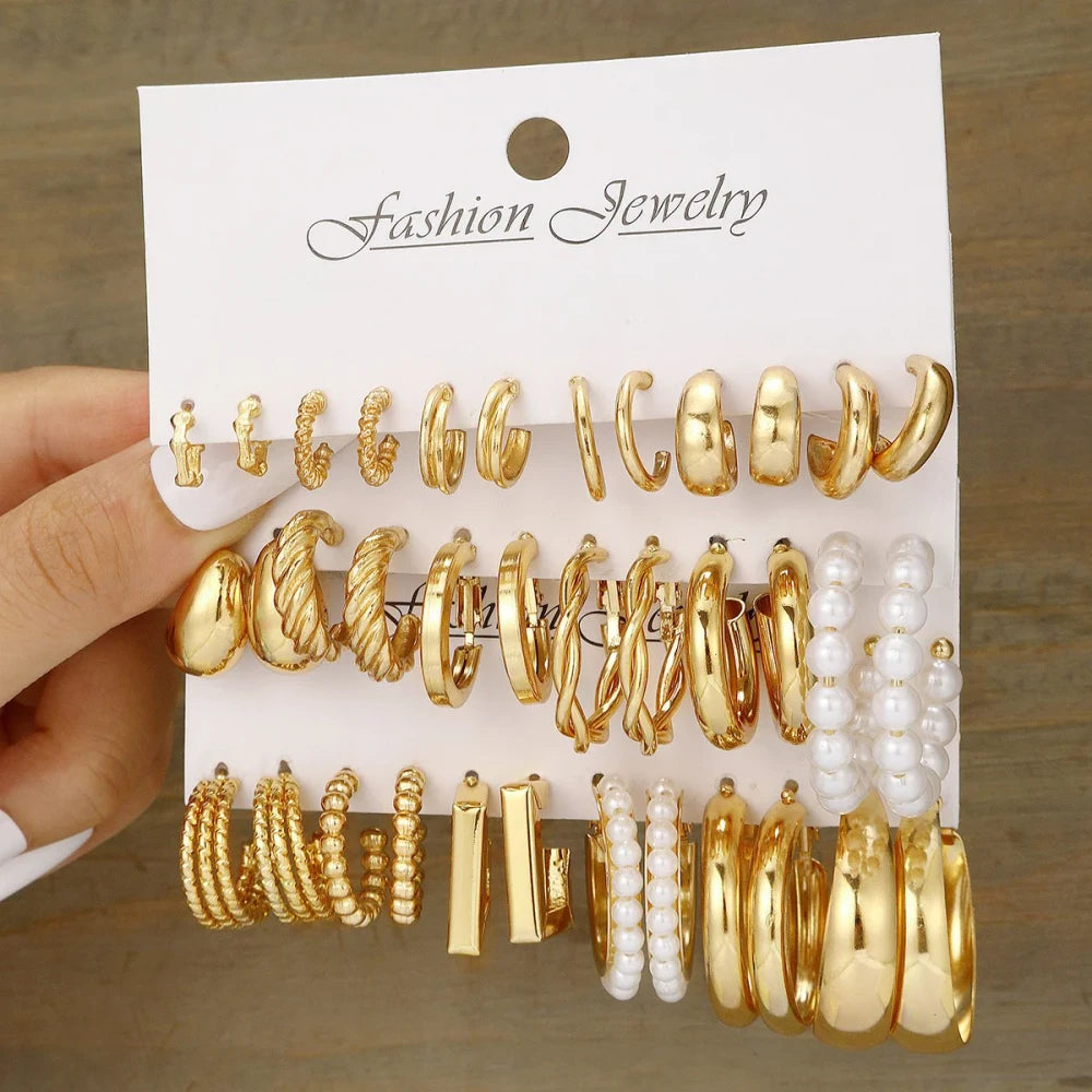 Vintage Bohemian Pearl Hoop Earrings Set