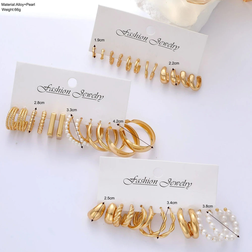 Vintage Bohemian Pearl Hoop Earrings Set