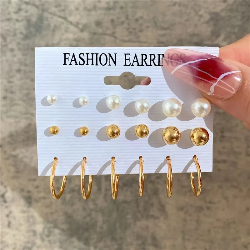 Vintage Bohemian Pearl Hoop Earrings Set