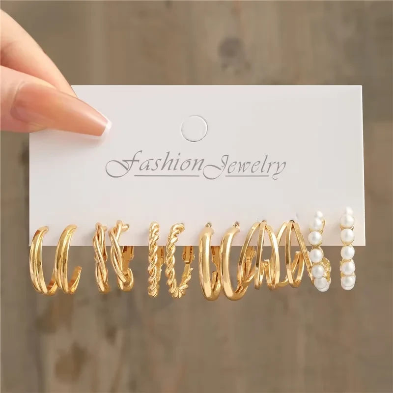 Vintage Bohemian Pearl Hoop Earrings Set