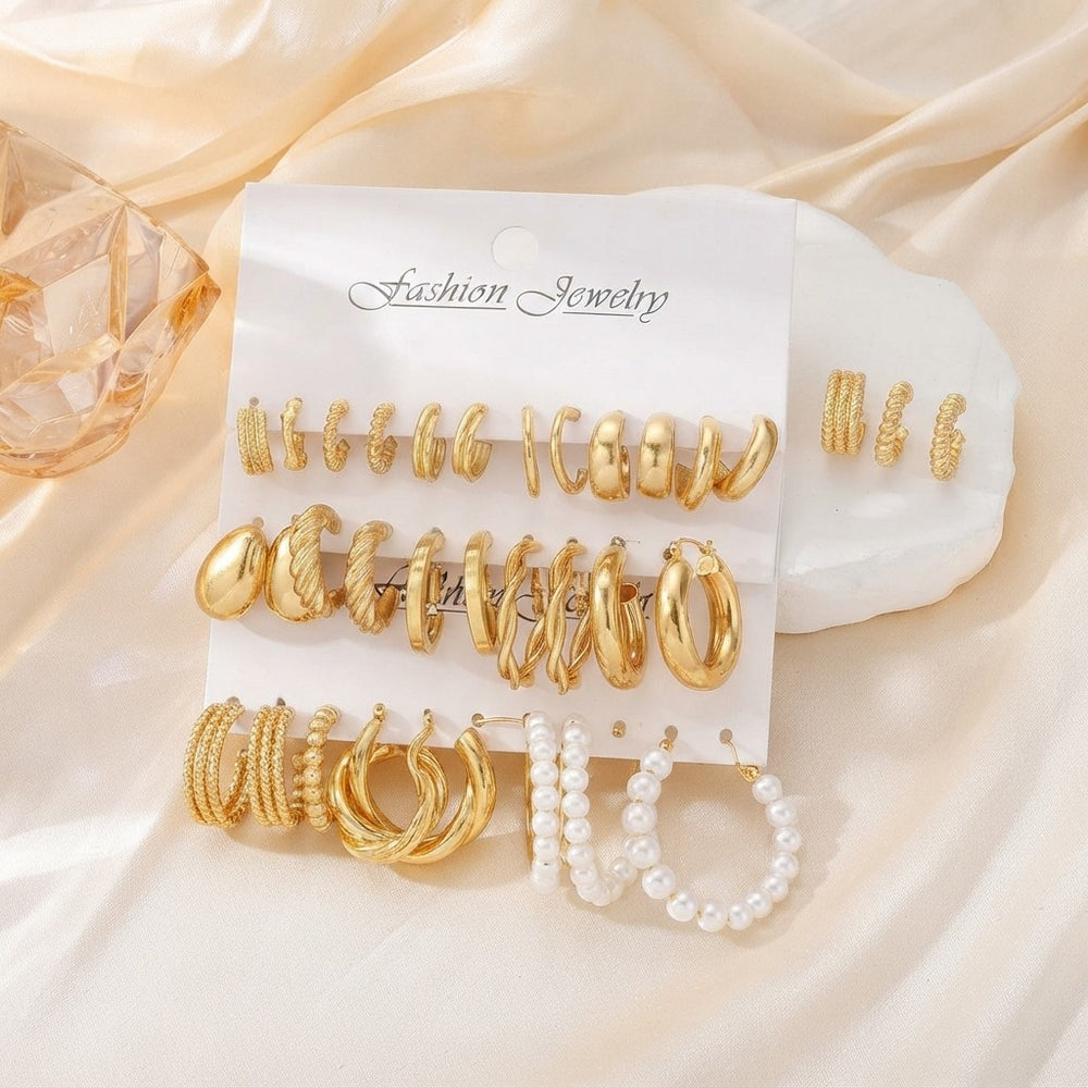 Vintage Bohemian Pearl Hoop Earrings Set