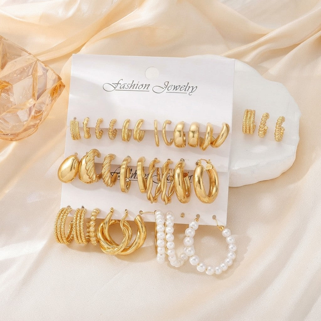 Vintage Bohemian Pearl Hoop Earrings Set